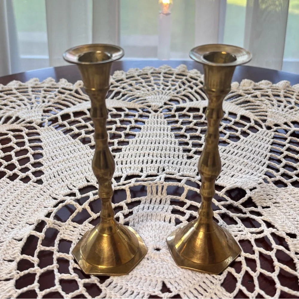 Brass Candle Holders Elegant Gold Vintage MCM Antique Boho Cottage Home Decor